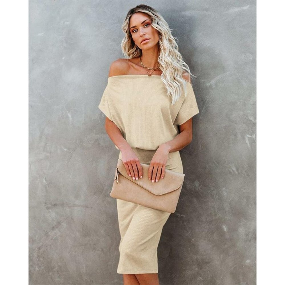 Slash Neck Off Shoulder Slim Midi Dress